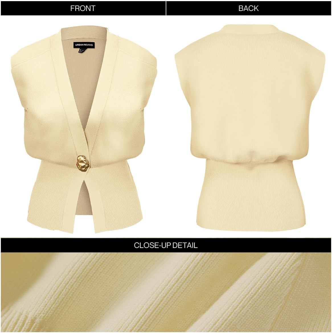 URBAN REVIVO Women's Sweater Vest Sleeveless V-Neck Knit Tops Lightweight with Gold Leaf Button Down Cardigans - Image 5