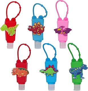 JOKBEN 6 Piezas Botellas de Viaje Portátiles, 30ml Botellas Recargables de Silicona a Prueba de Fugas para para Niños, aplicar para la Escuela, Viajes, Aire Libre, campamentos - Dinosaurio