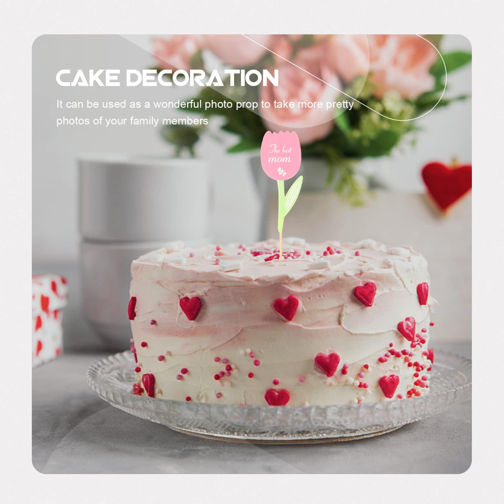PRETYZOOM 4 Juegos Inserciones De Pastel Del Día De La Toppers Para Tartas Decoración Para Pasteles Topper Del Día De Las Madres Decoraciones De Flores De Boda Papel 60 Piezas * 4