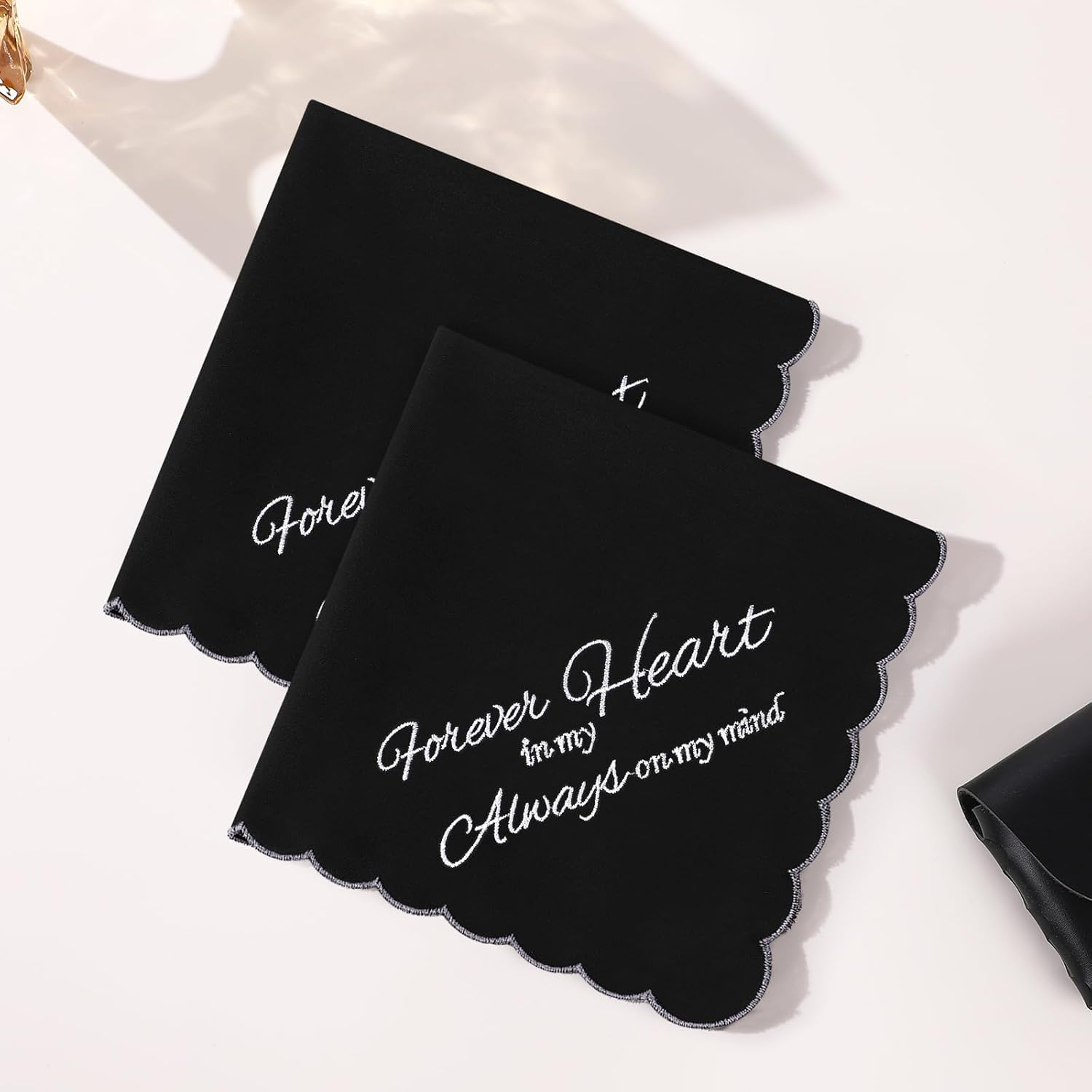 HOULIFE Funeral Handkerchiefs, Black Embroidered Hankies Bereavement Gift