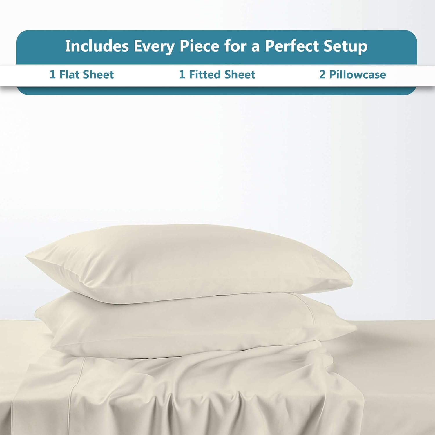 Way Fair 4 Piece Sheet Set Queen (60"x80") Size Ivory Solid - 100% Egyptian Cotton, 600-Thread-Count Cooling Bed Sheets, 15 Inch Deep Pocket of Fitted Sheet, Queen Cotton Bed Sheets Set