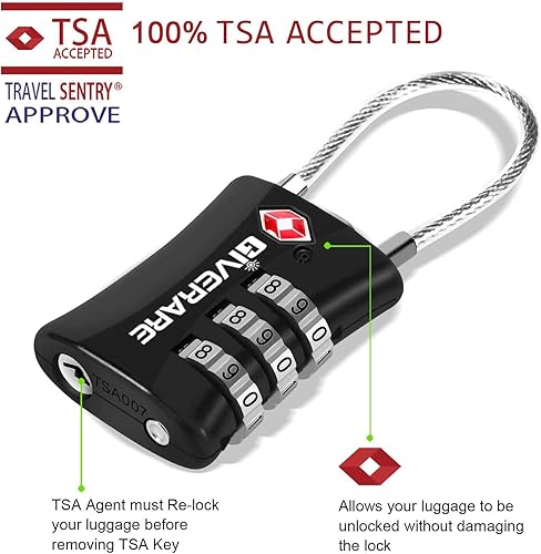 Miniatura 4 de Paquete de 2 cerraduras de equipaje aprobadas por la TSA, aleación de bloqueo de viaje para maleta, establece tu propia combinación de candados de