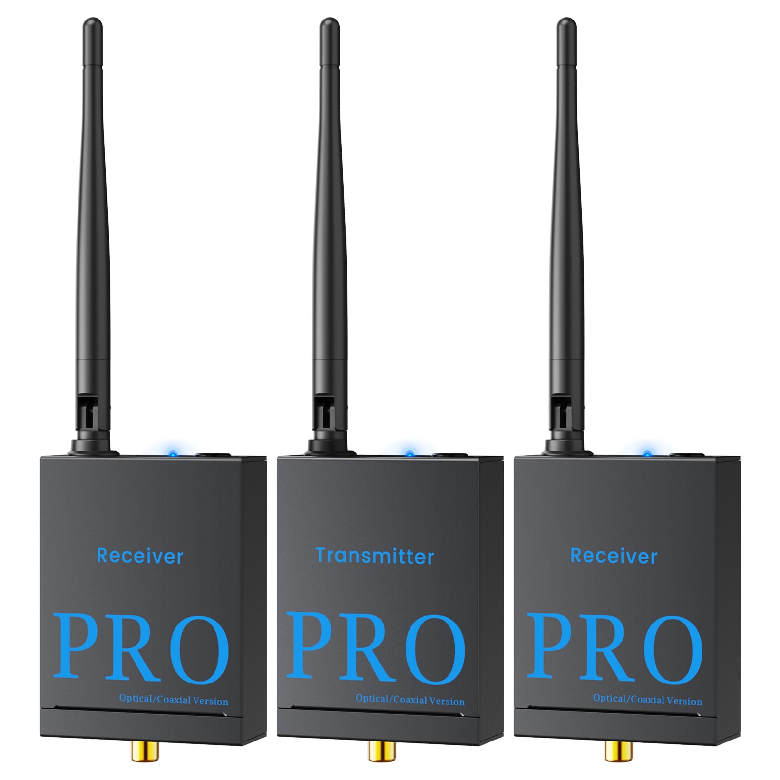 1Mii (1 TX + 2 RX) Transmisor y Receptor de Audio Inalámbrico | Transmisión 2,4 GHz, HiFi para TV/PC a Altavoces Activos/Amplificadores/Receptores AV, Óptica/Coaxial/3,5 mm/RCA, 100 m