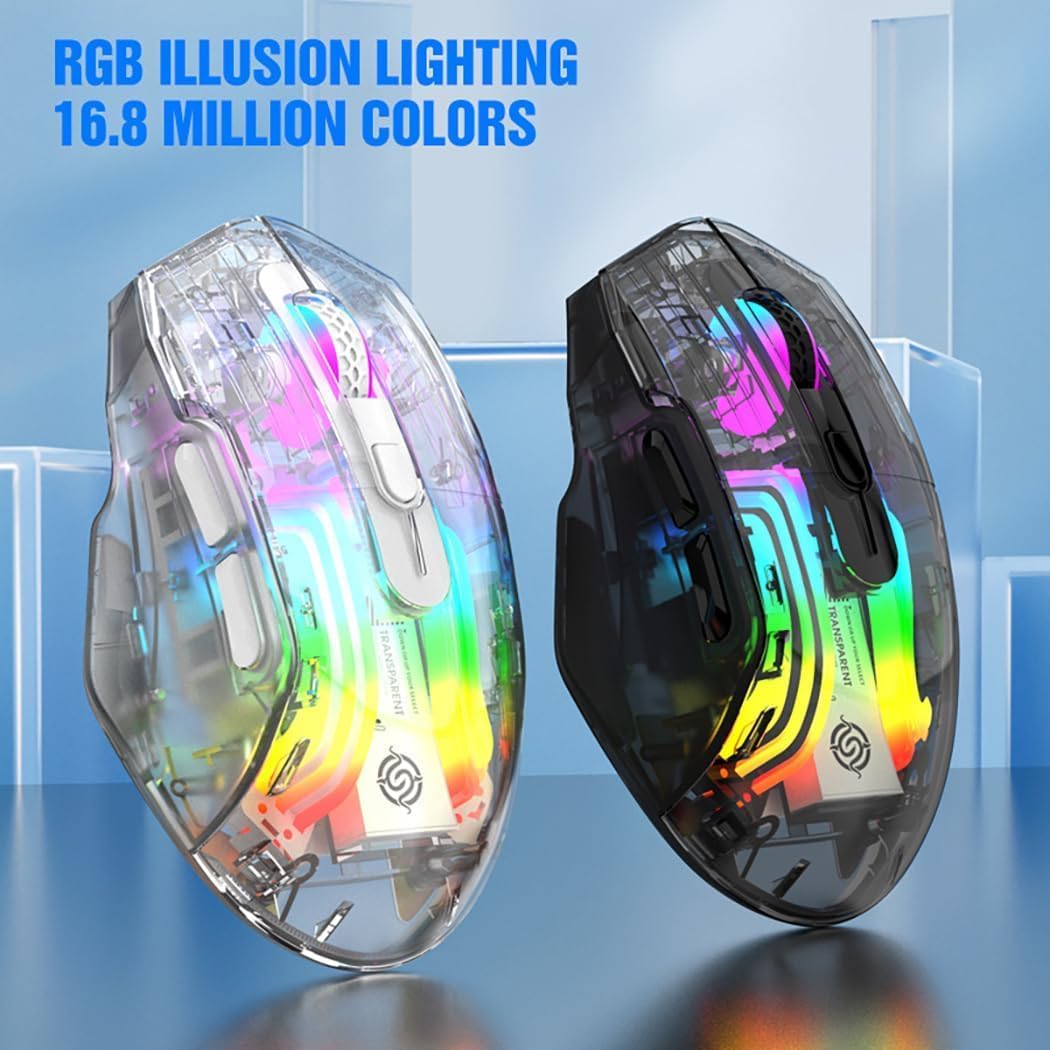 Bluetooth Wireless Mouse,Tri-Mode 2.4G/USB-C, Up to 3600 DPI,Transparent Mechanical Gaming Mouse,Chroma RGB Backlit, Must-Have Cool USB Computer Mouse for Gaming and Esports (Black)