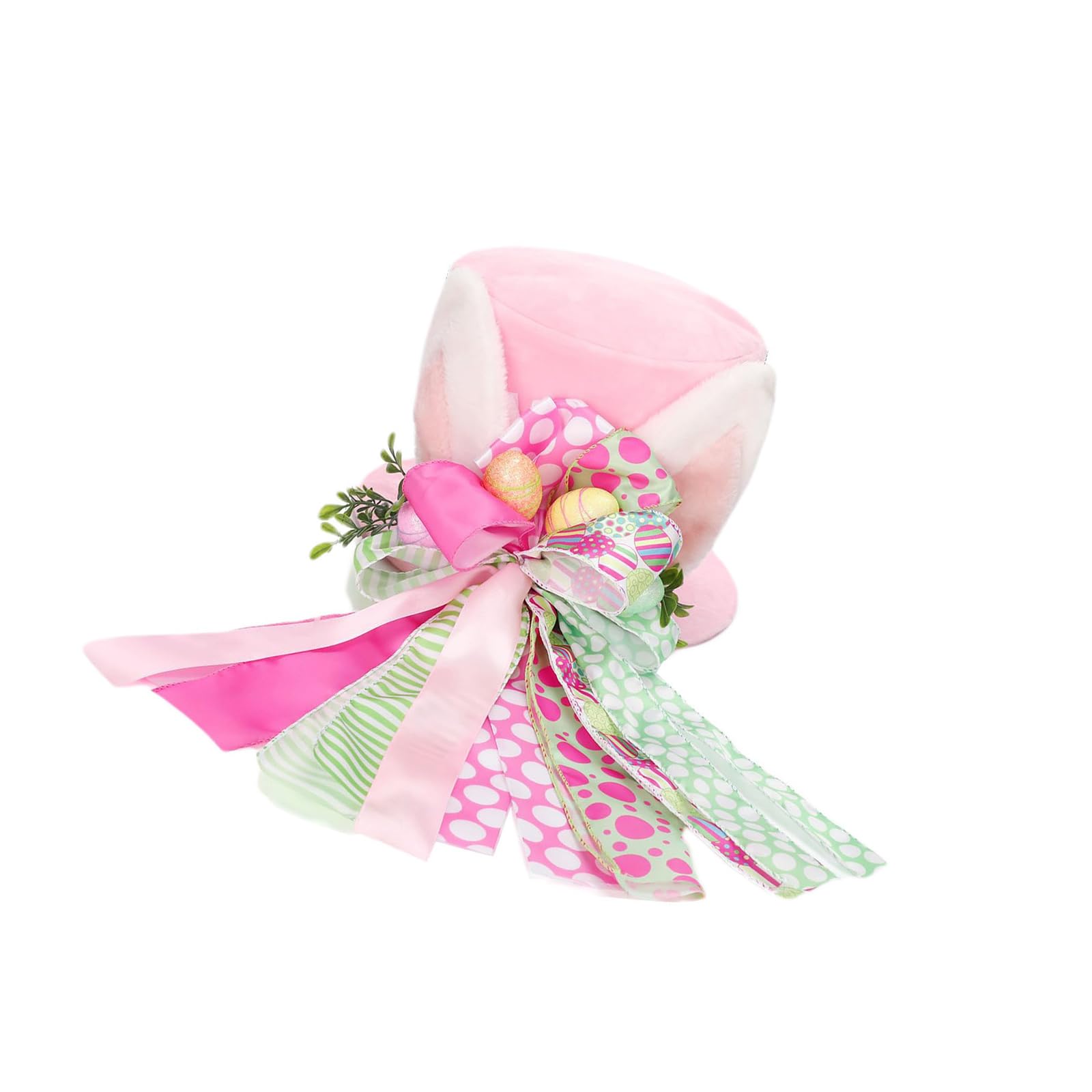 Tree Hat Decoration with Big Bowknot and Colored Easter Eggs Festival Tree Hat Ornament for Door Wall Window Easter Hare Wreath