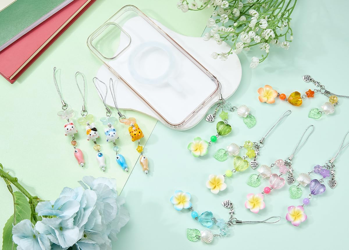 BEEFLYING Porcelain Cat Fish Phone Charm with Butterfly Heart Star Cellphone Pendant Mobile Phone Strap for Keychain Bag Camera Deco - Image 8