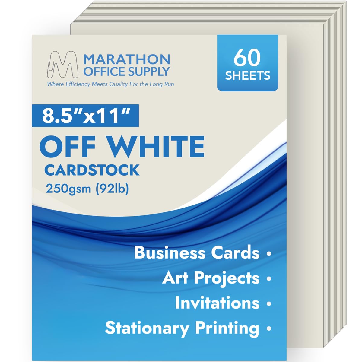 MOS - Papel de cartulina blanco roto de 8.5 x 11 pulgadas (60 hojas), cartulina color crema pesado para invitaciones, menús, certificados, manualidades, negocios, compatible con impresoras