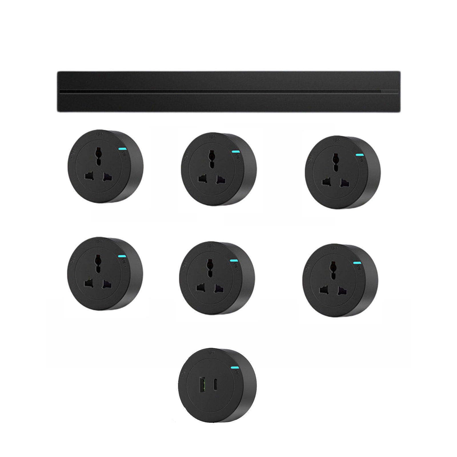 Power Strips Powerful and Safe Track Socket - 8000W Capacity with Waterproof, Anti-Leakage Design. Fashionable Aluminum(Black,80cm)