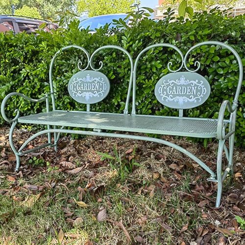 WTJDCCY Banco para Exterior de 90cm, Banco de Jardín de Hierro Forjado con Reposabrazos y Respaldo, Pequeño Banco Plegable para Porche, Césped o Parque(Green)