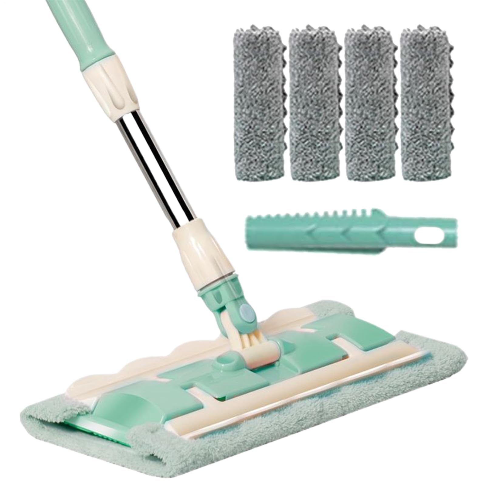 Mopa para Suelos Madera Mango Telescópico Giratorio 360 Grados | Mopa para seco y húmedo con 4 almohadillas lavables Raspador Incluido, Limpiador Para Suelos De Cocina, Baño, Garaje, Patio