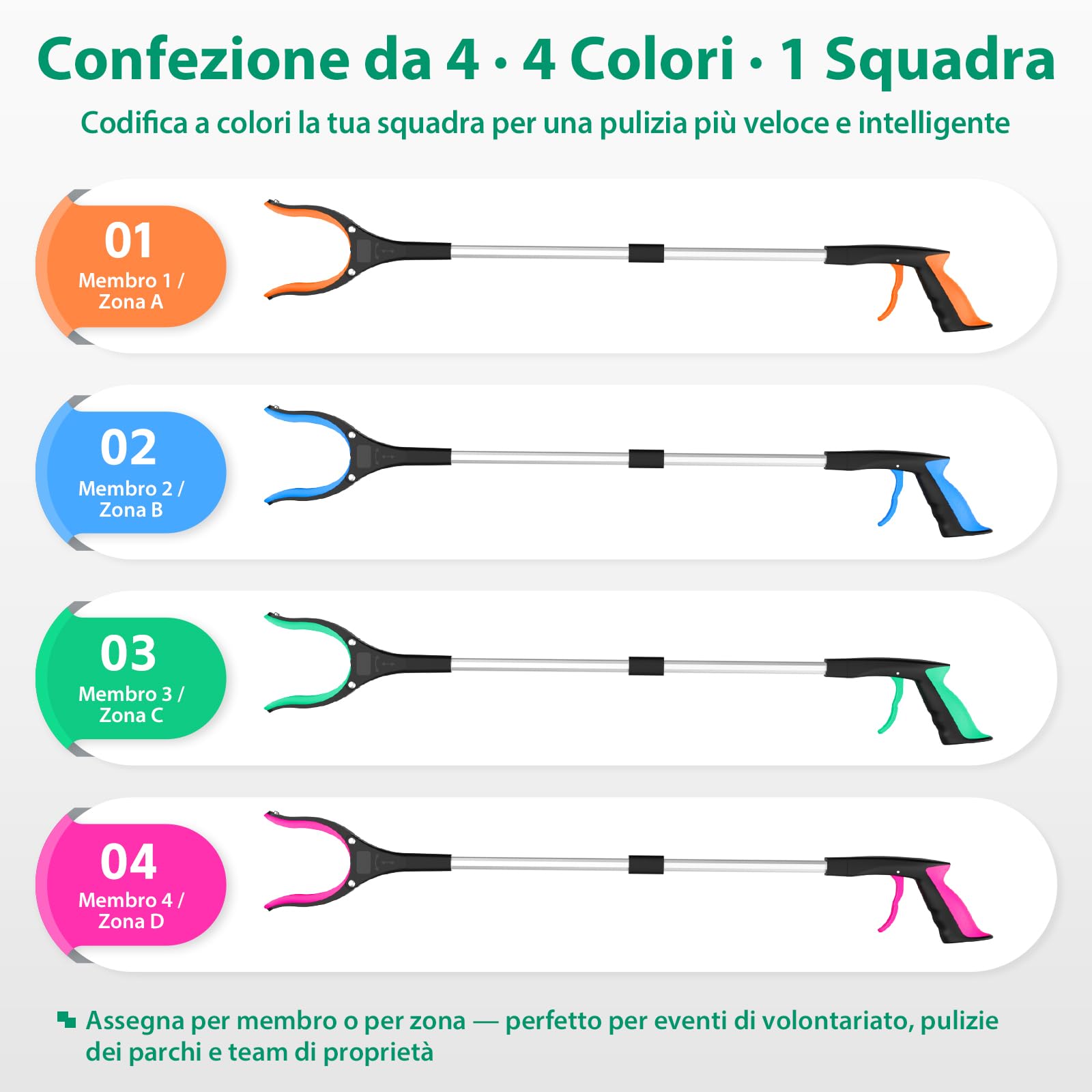 Set 4 Pinza Raccogli Oggetti da 81 cm-Bastone prensile Pieghevole | Per anziani, adulti e disabili, pinza telescopica prendi oggetti con testa rotante a 360° punta magnetica