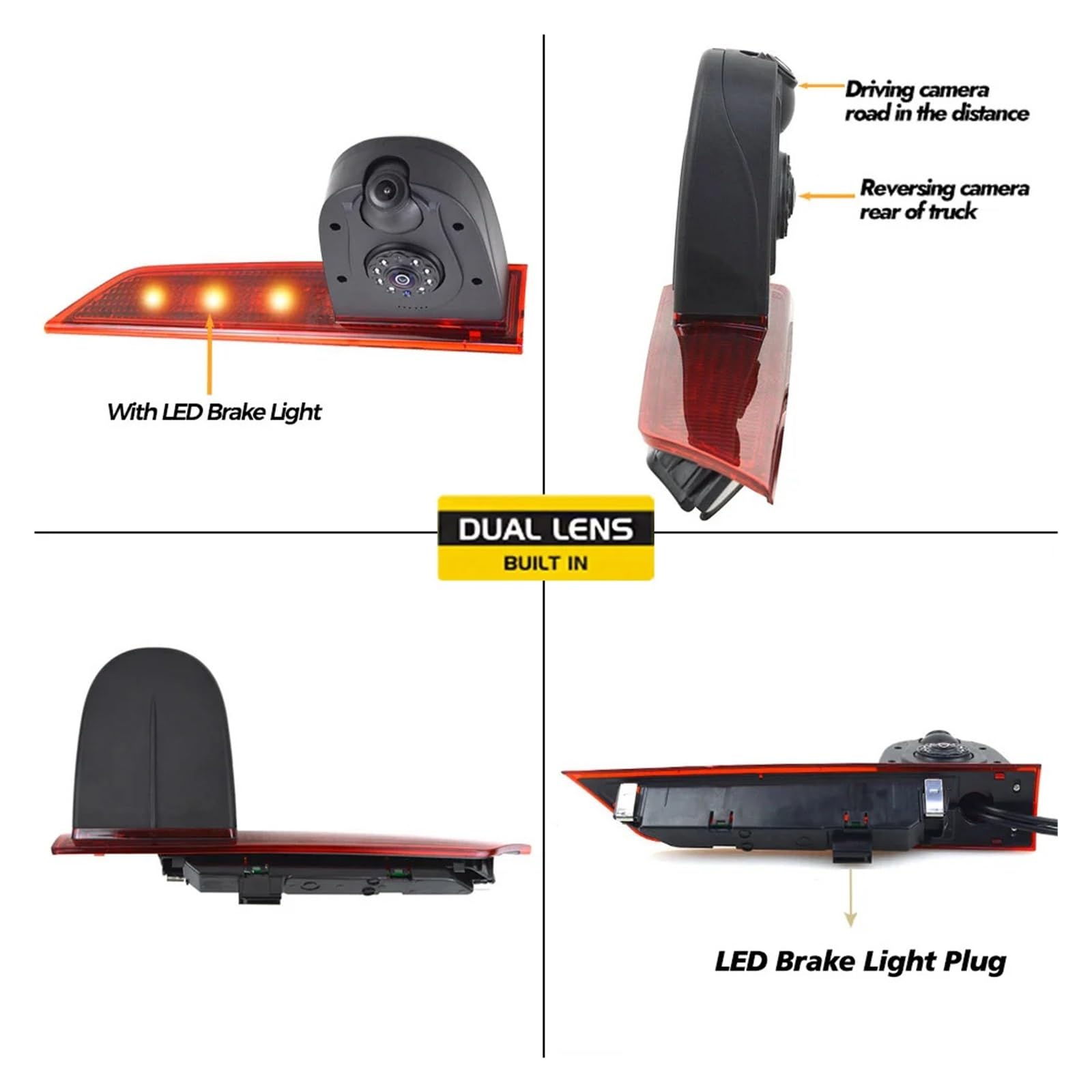 Zestaw Monitora Kamery Cofania AHD 720P Z Dwoma Obiektywami I Światłem Hamowania LED Stabilna Transmisja SygnałU(Clip-Over Mount)