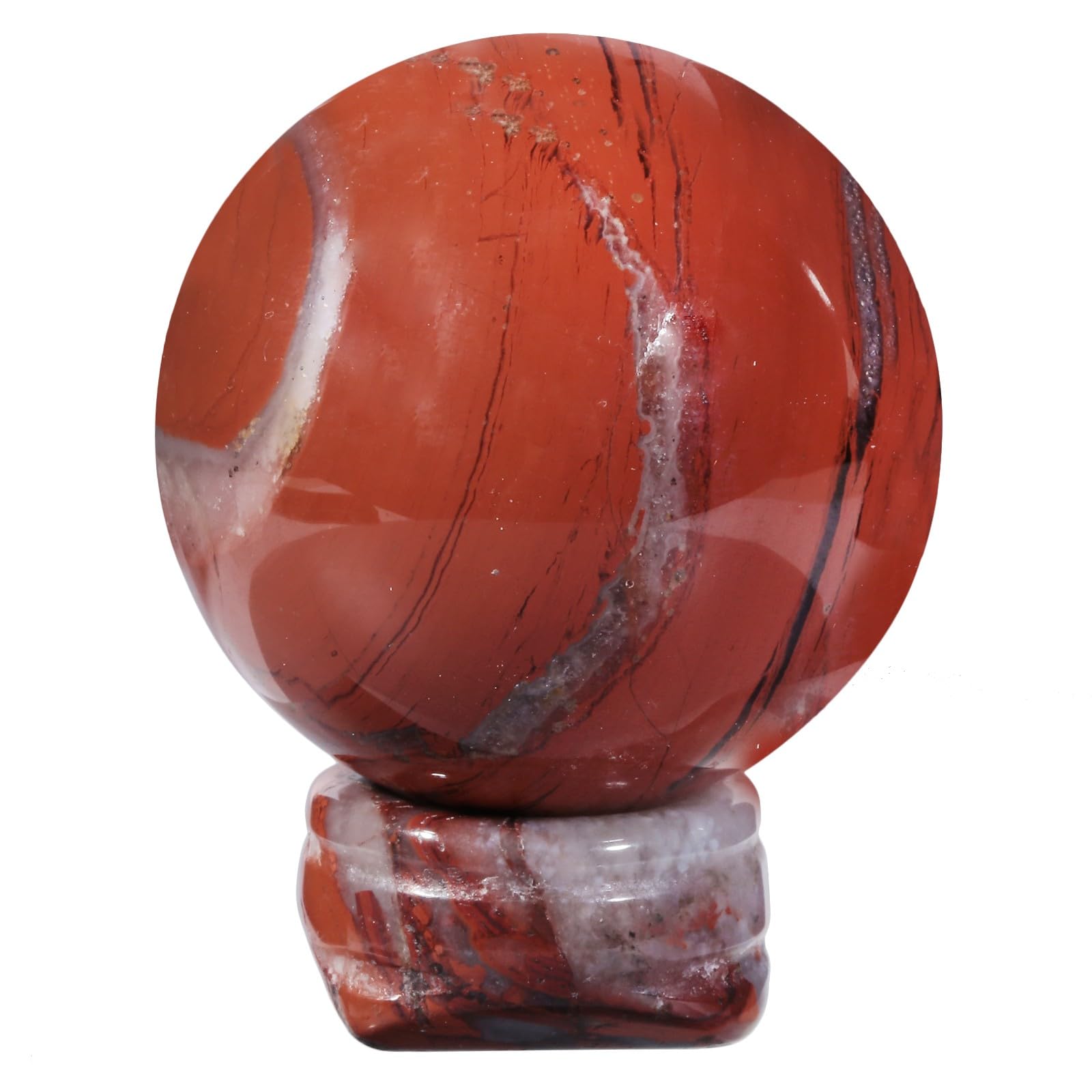 KYEYGWO 4cm Natural Red Jasper Ball Decor with Gemstone Stand