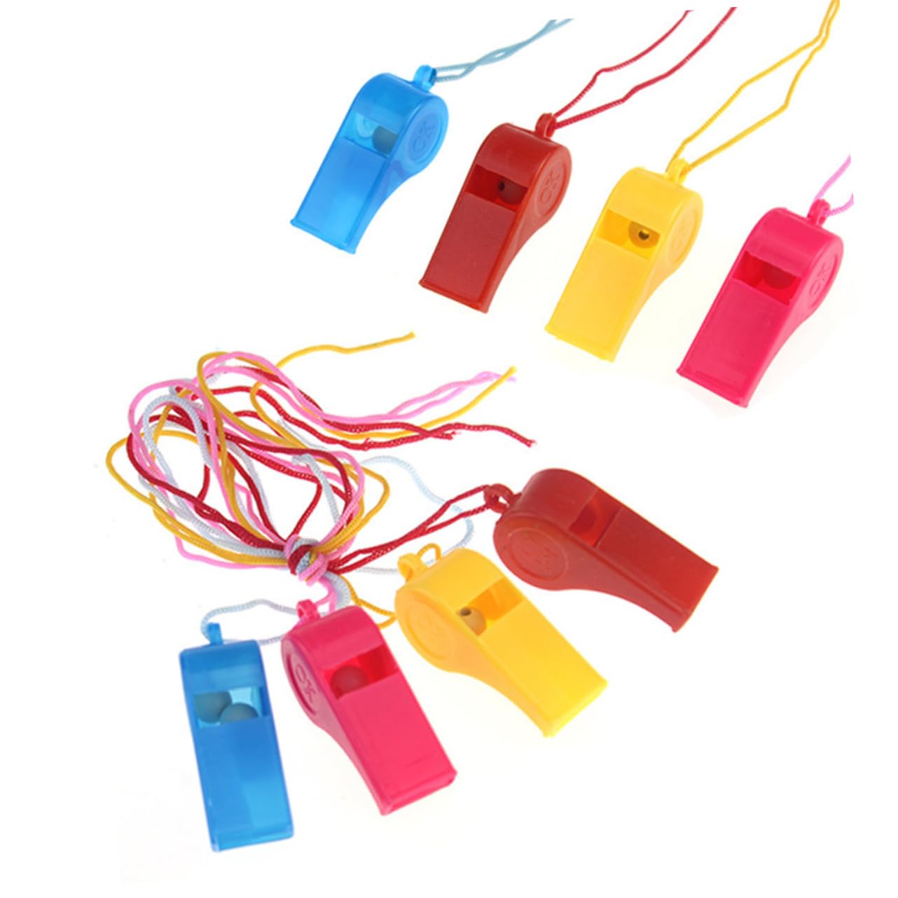 ibasenice 8Pcs Sports Whistle with Lanyard Durable Plastic Referee Whistles Random Colors for and Safety Use for Games and Events