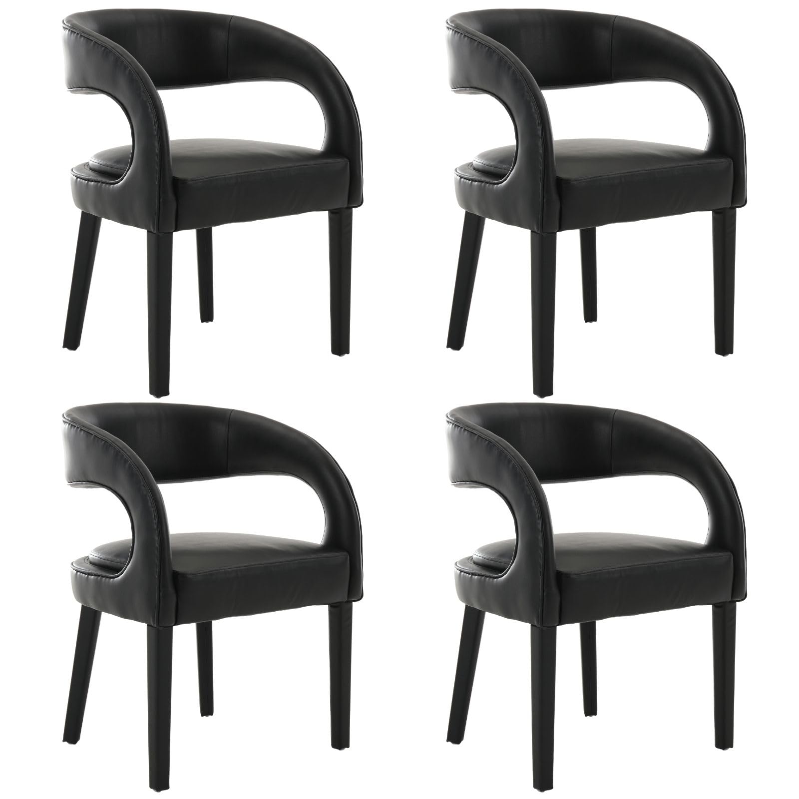 ROCITY Black Modern Dining Chairs Set of 4 Faux Leather Dining Room Chairs with Barrel Back Upholstered Side Chairs for Kitchen/Dining Room/Living