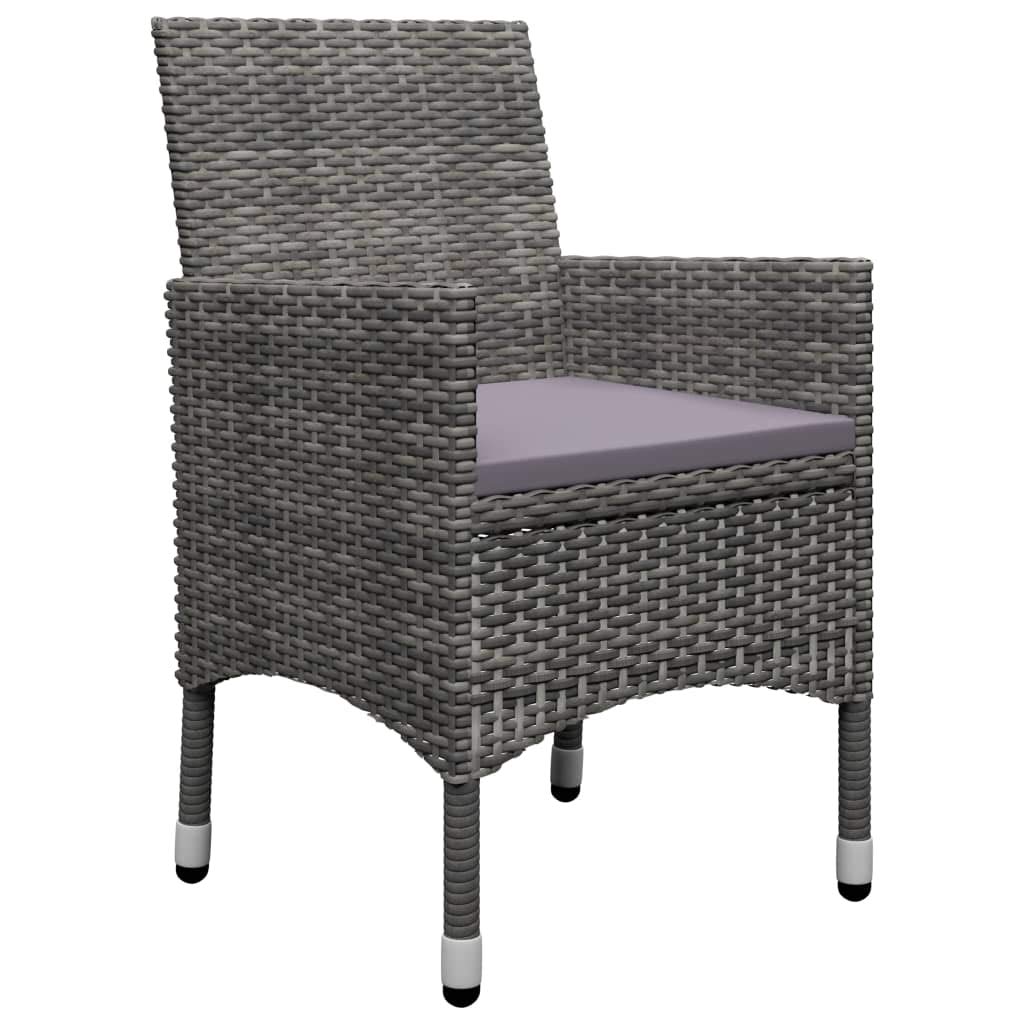 Juego de muebles de jardín de polirratán y cristal templado gris, 3 piezas, muebles de exterior con sillas, muebles de terraza para balcón, jardín, porche