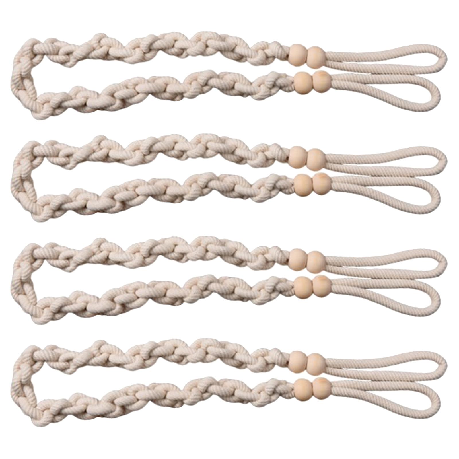 Kalttoy Multipurpose Braided Woven Rope Curtain Holdbacks 4 Pack Stylish Wood Beads Drapery Tiebacks for Window Drapes Holders Curtain Ties