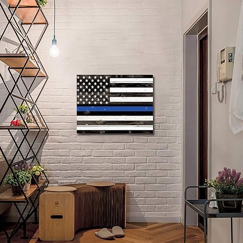 Miniatura 5 de Impresiones en lienzo para decoración de pared para sala de estar, dormitorio, baño, línea azul rústica delgada de la policía, bandera de Estados