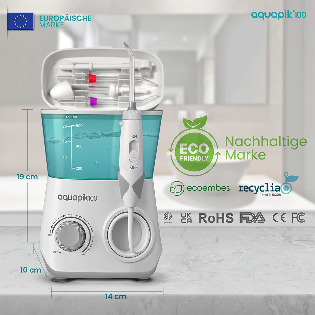Boston Tech Aquapik® DUO Munddusche Aquapik® 100 Desktop + Aquapik® One tragbar von Zahnärzten empfohlen entfernt Plaque, pflegt Implantate und Kieferorthopädie Verwendung zu Hause und auf