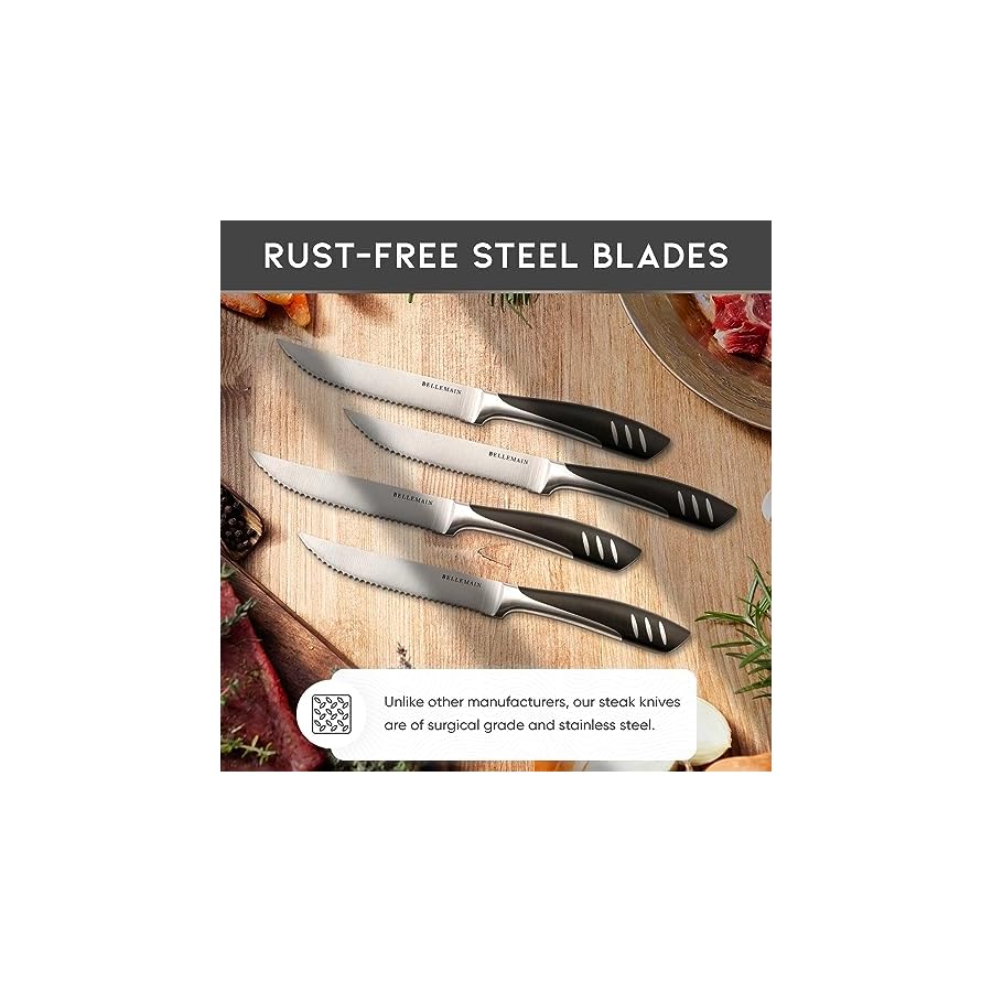 Bellemain-Premium-Steak-Knives-Set-of-8-Kitchen-Knife-Sets-with-Steel-Blades-for-Precise-Cutting-Lightweight-Steak-Knife-Set-Stainless-Steel-Durable-Serrated-Steak-Knives-Dishwasher-Safe Bellemain Premium Steak Knives Set of 8, Kitchen Knife Sets with Steel Blades for Precise Cutting, Lightweight Steak Knife Set Stainless Steel & Durable, Serrated Steak Knives Dishwasher Safe