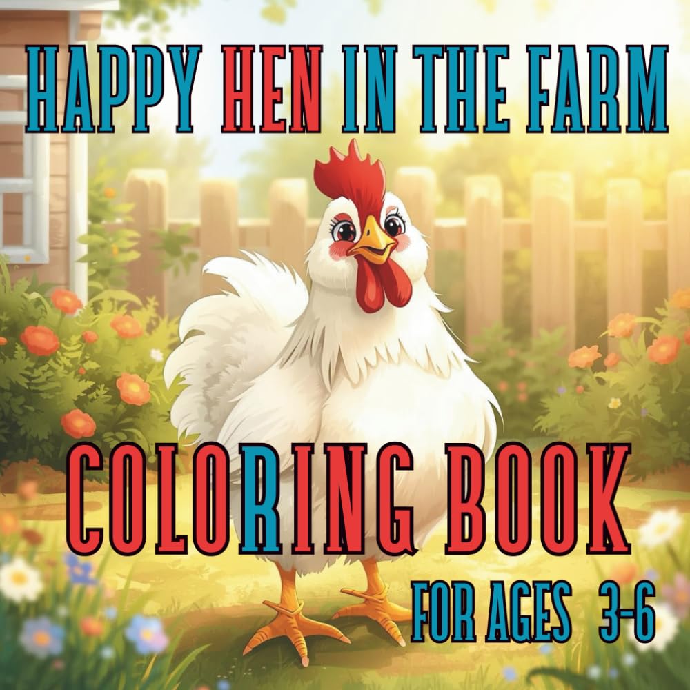 HAPPY HEN IN THE FARM COLORING BOOK FOR AGES 3-6: Fun and Simple Farm Animal Coloring Pages for Toddlers and Preschool Kids