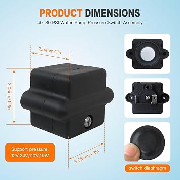 40-80 PSI Water Pump Pressure Switch Assembly for 12V 24V 110V 115V, Pump Switch Replacement Kit,for TREMAX, for VEVOR, for VIVOSUN, for WASSERMANN Update by GruDawu