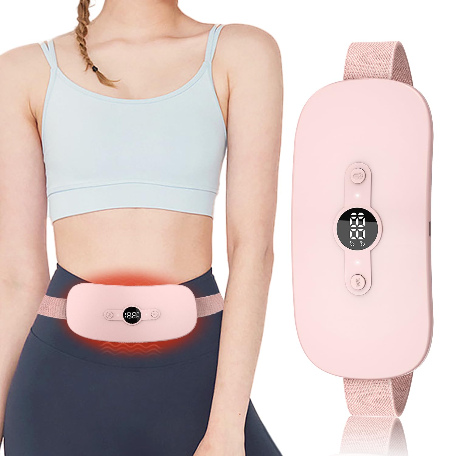 Heating Pad for Period Cramps, Portable Menstrual Cordless Electric Heated Pads for Pain Relief with Massager Rechargeable Heating Pad Birthday Gifts for Mom Women Girlfriend Pink