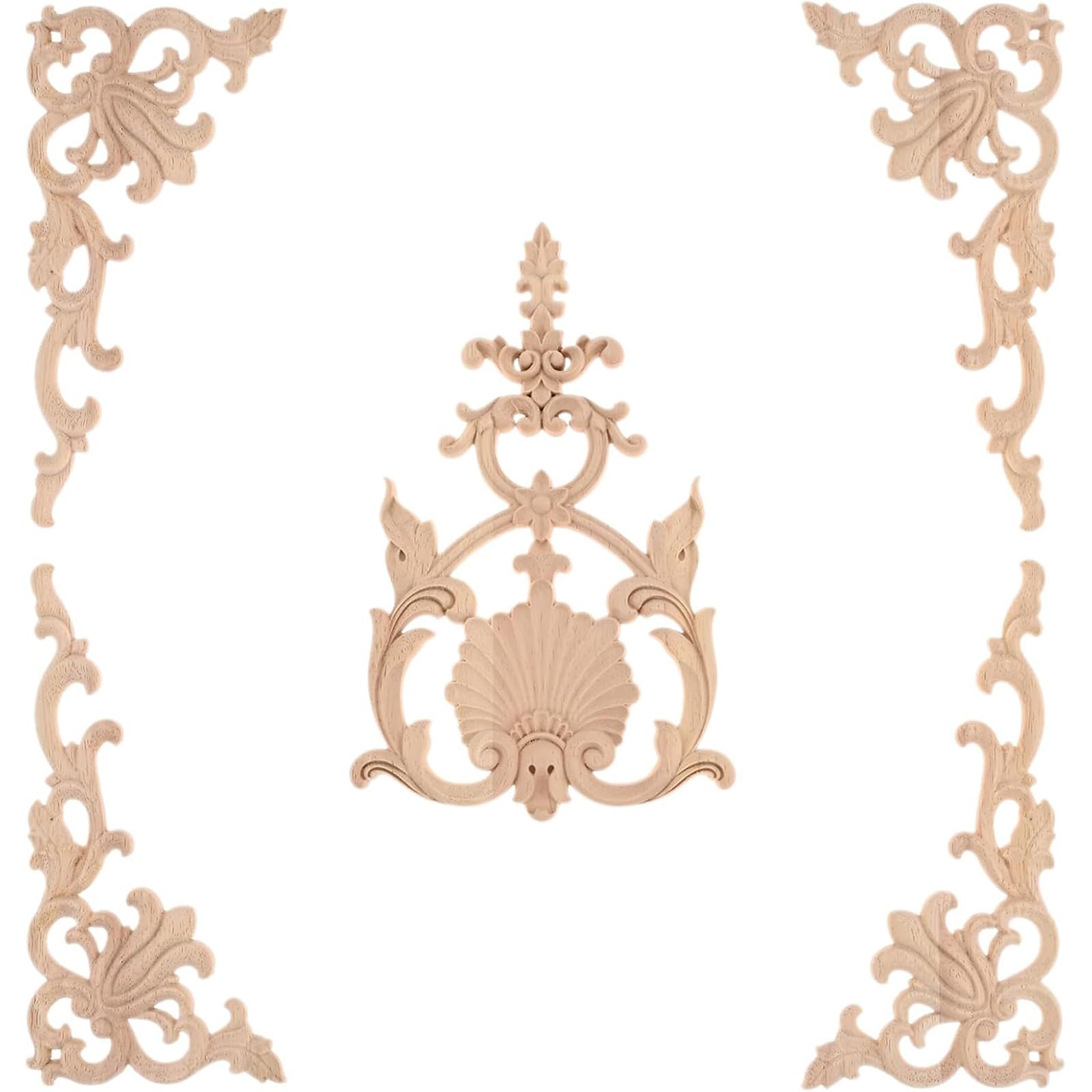 Unpainted Wood Appliques for Furniture Enhancement Handcrafted Corner Onlays Decorative Upgrade Wall Decoration