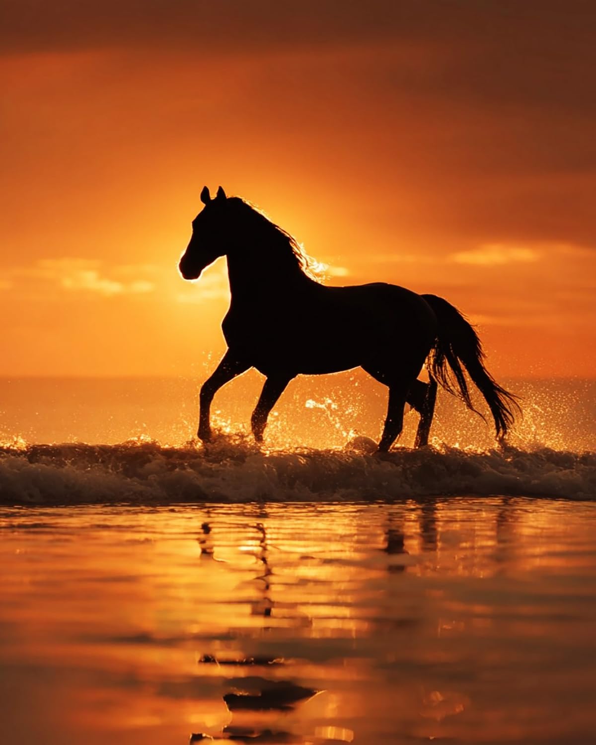 LIUBAISHI Paint by Numbers for Adults – Large 16x20 Canvas | Wall Art Decor for Bedroom, Stress Relief Painting Kit, Hobby Set with Brushes and Paints-Evening Sea Galloping Horse
