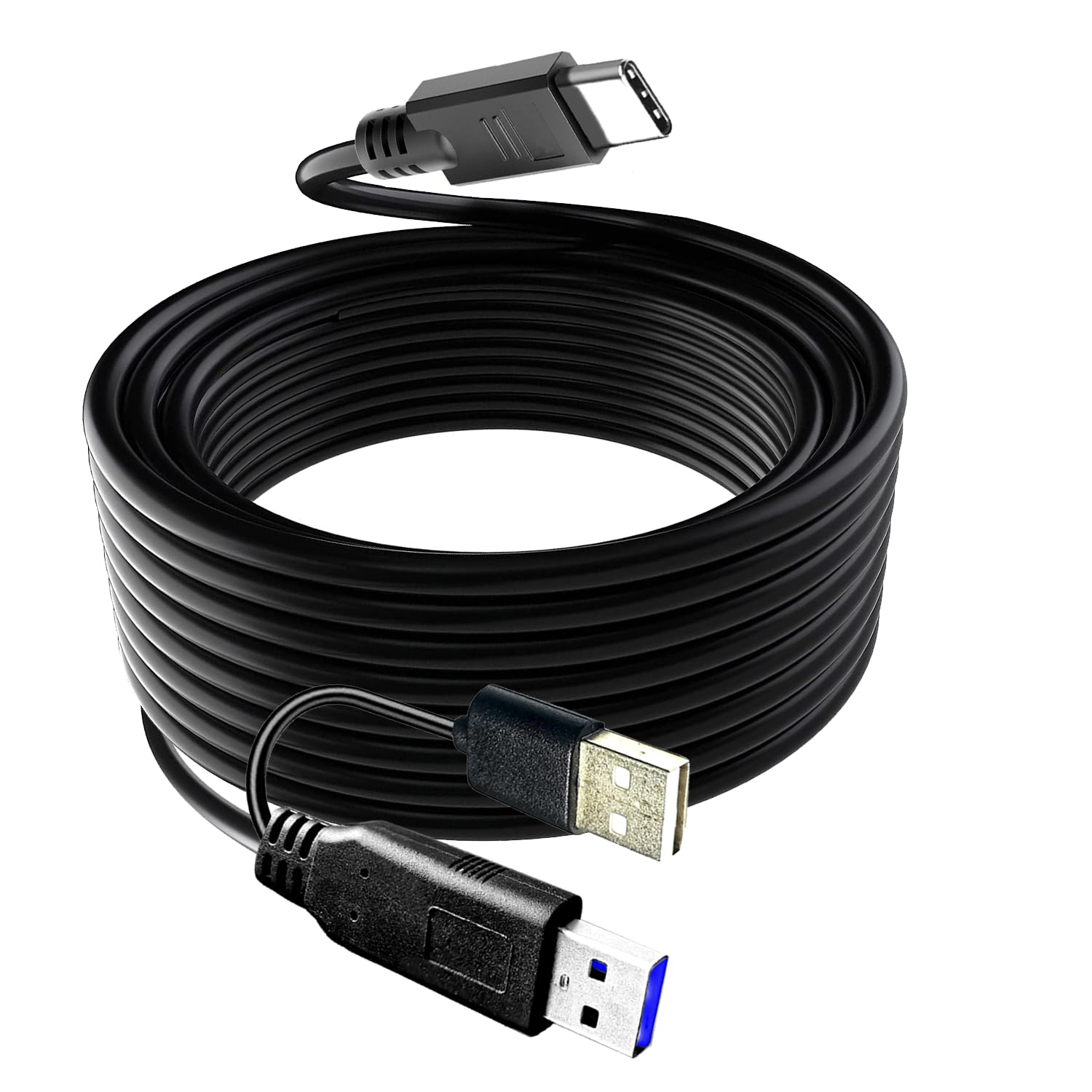 Cable USB 3.0 de 50 pies, extensor USB 3.0 (macho A a C-macho), cable extensor USB 3.0 compatible con cámaras web, cámaras, teléfonos, concentradores USB, ratones, teclados, impresoras