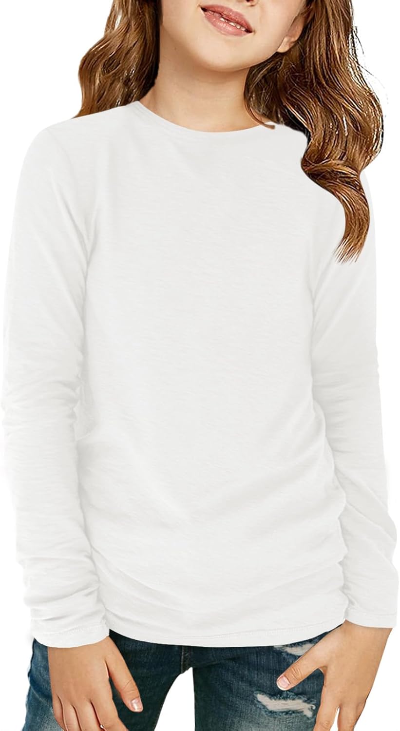 Haloumoning Girls Long Sleeve Shirts Kids Crewneck T-Shirts Fall Tops Tees 5-14 Years