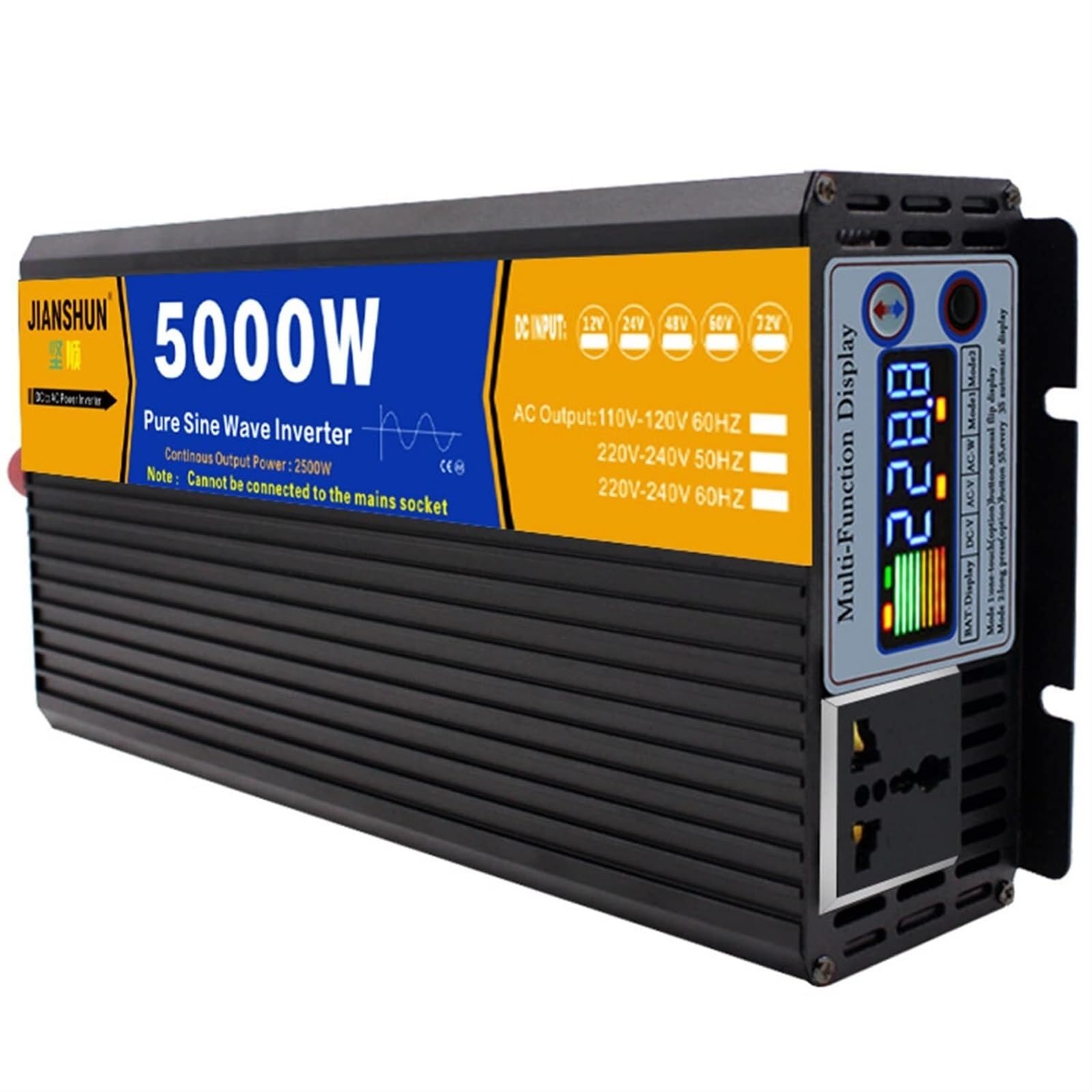 NVSFZGIYG Power Inverter 3000w 4000w 5000w 6000w 8000w Dc 12V 24V 48V 60V to Ac 110V 220V Pure Sine Wave Voltage Converter Solar(5000W,12Vto220V)