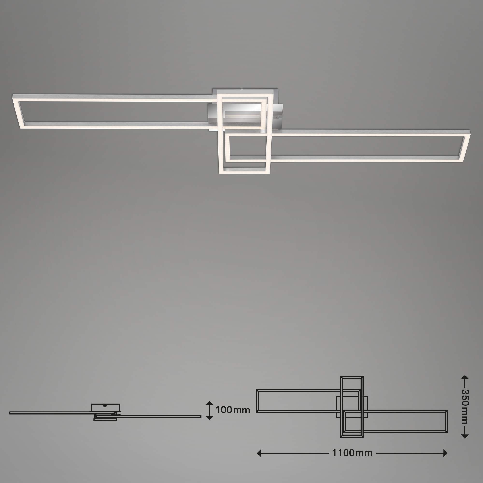 BRILONER - LED Deckenlampe mit Fernbedienung, dimmbar, einstellbar von warmweiß bis neutralweiß, LED Lampe, Deckenleuchte, Wohnzimmerlampe, Schlafzimmerlampe, Küchenlampe, 110x35x10 cm, Chrom-Alu