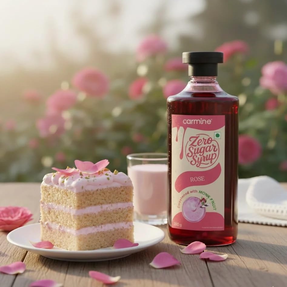 Image of Carmine Zero Sugar Syrups - Combo of 5 Syrups (French Vanilla, Cinnamon Vanilla, Coffee Tiramisu, Rose and Lemon Lime), 60 g each