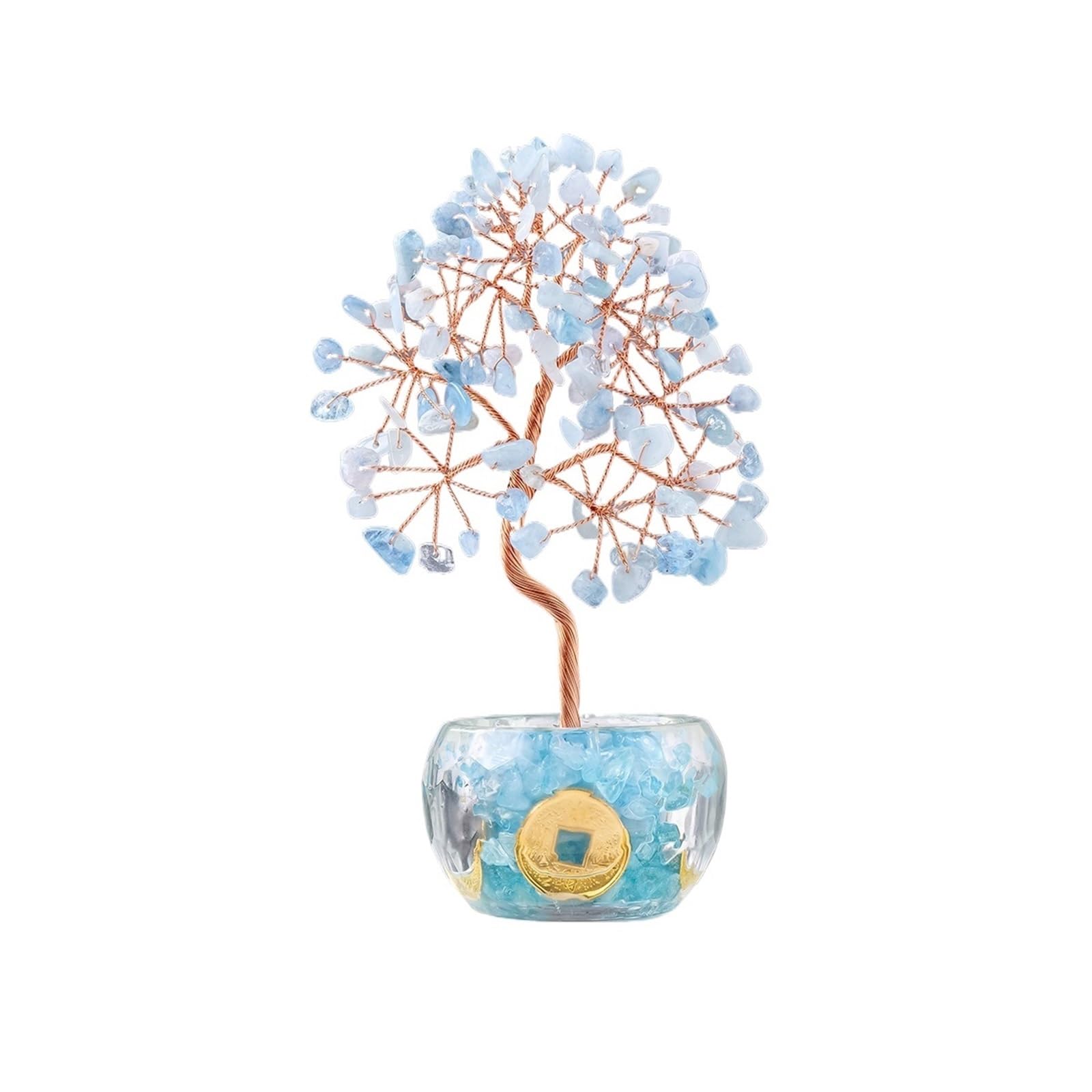 1PC Natural Crystal Crushed Stone Fortune Tree - Tree of Life Ornament for Home & Office Decor(Aquamarine)