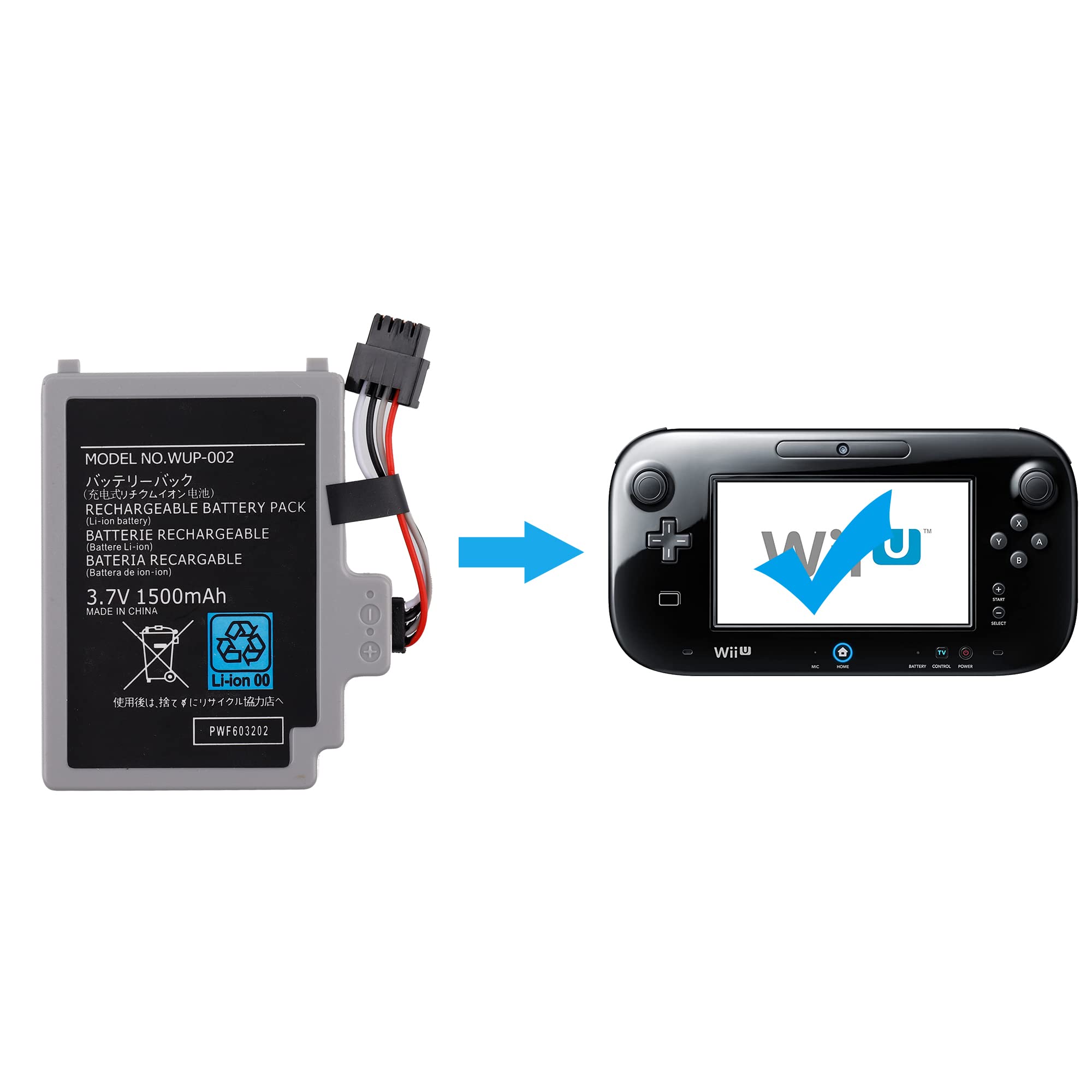 Batteria sostitutiva WUP-012 WUP-002 Compatibile con il controller Wii U Gamepad