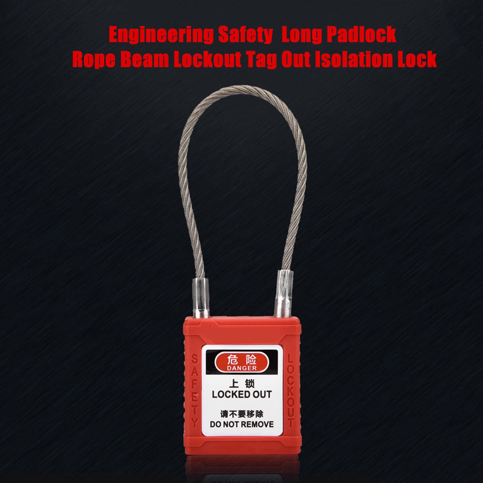 Safety Lockout Padlock, Steel Rope, Industrial Isolation Lock, Red - Image 3