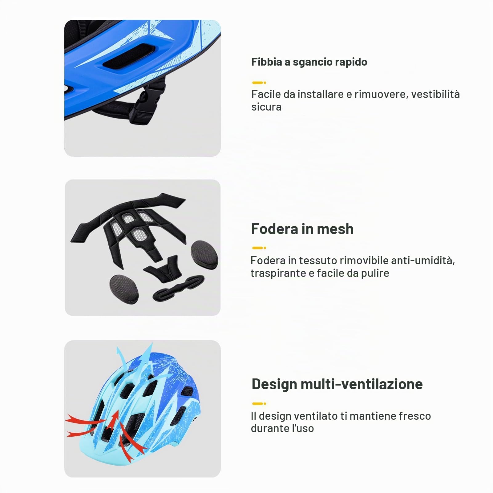 Casco integrale per bambini con protezione per il mento rinforzata, 18 fori di ventilazione, traspirante e leggero, dimensioni (51-54 cm)