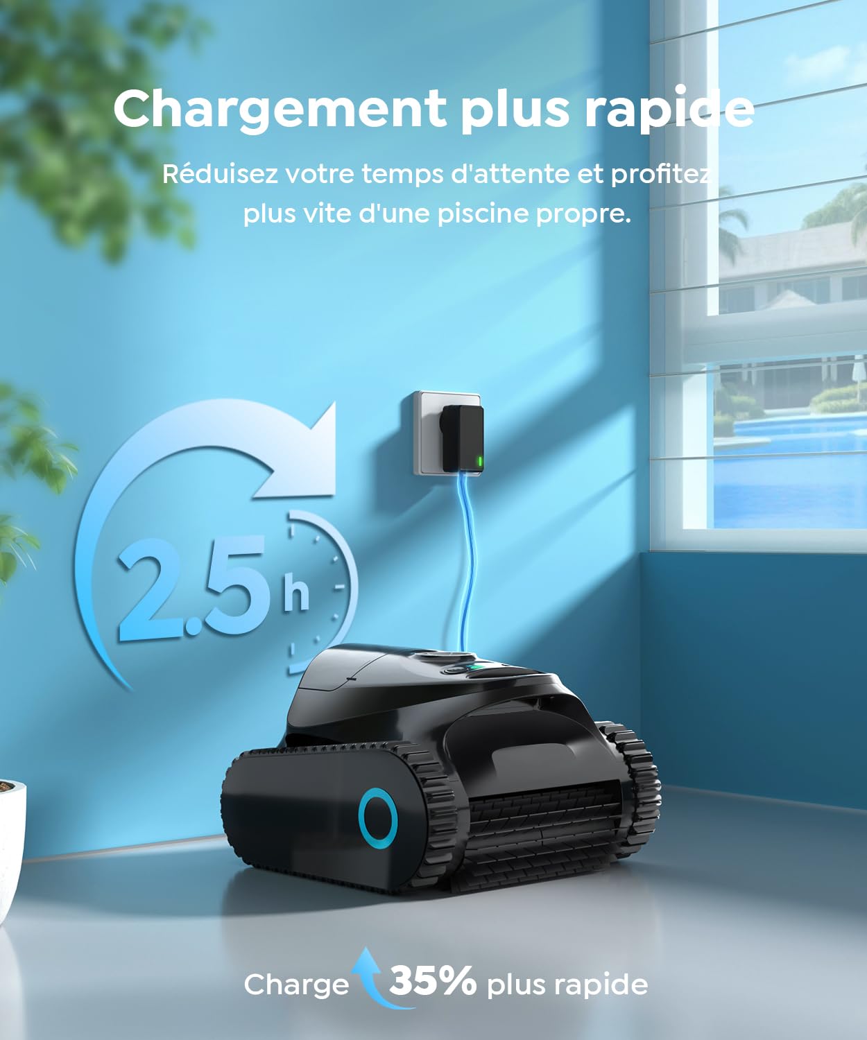 2026 C1 Robot de Piscine Fond et Parois, Ligne d'eau, Double Filtre, Robot Piscine sans Fil, 7 Modes de Nettoyage, 180 Min d'Autonomie, Puissant Aspirateur pour Piscines jusqu'à 150 m²,Noir