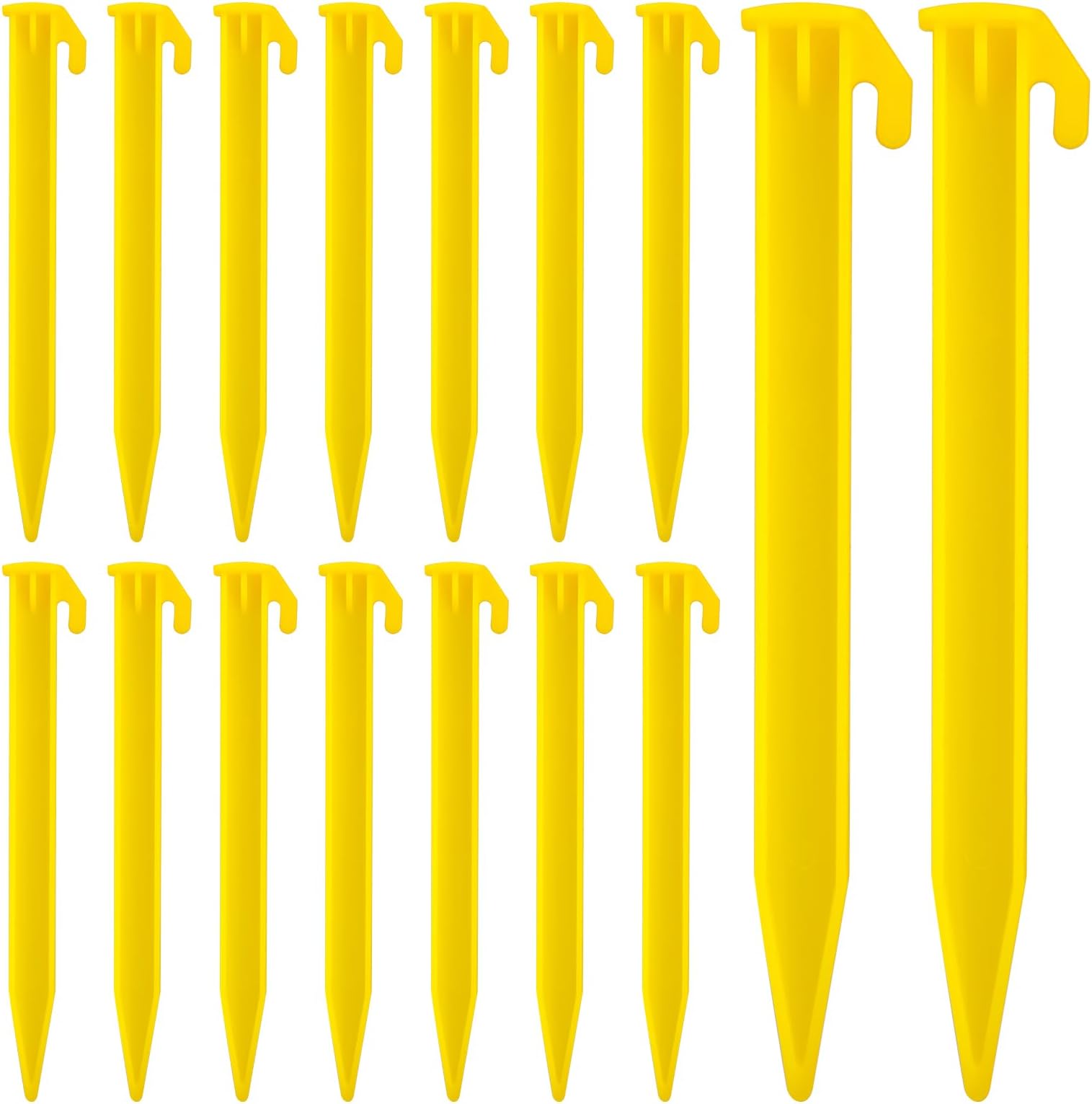 16 Pack Plastic Tent Stakes, 5.7 Inch Heavy Duty Beach Tent Pegs, Durable Garden Lawn Tarp Stakes, Tent Spikes Nails Pegs Hammer for Outdoor Beach Camping Courtyard Decorative Accessories (Yellow)