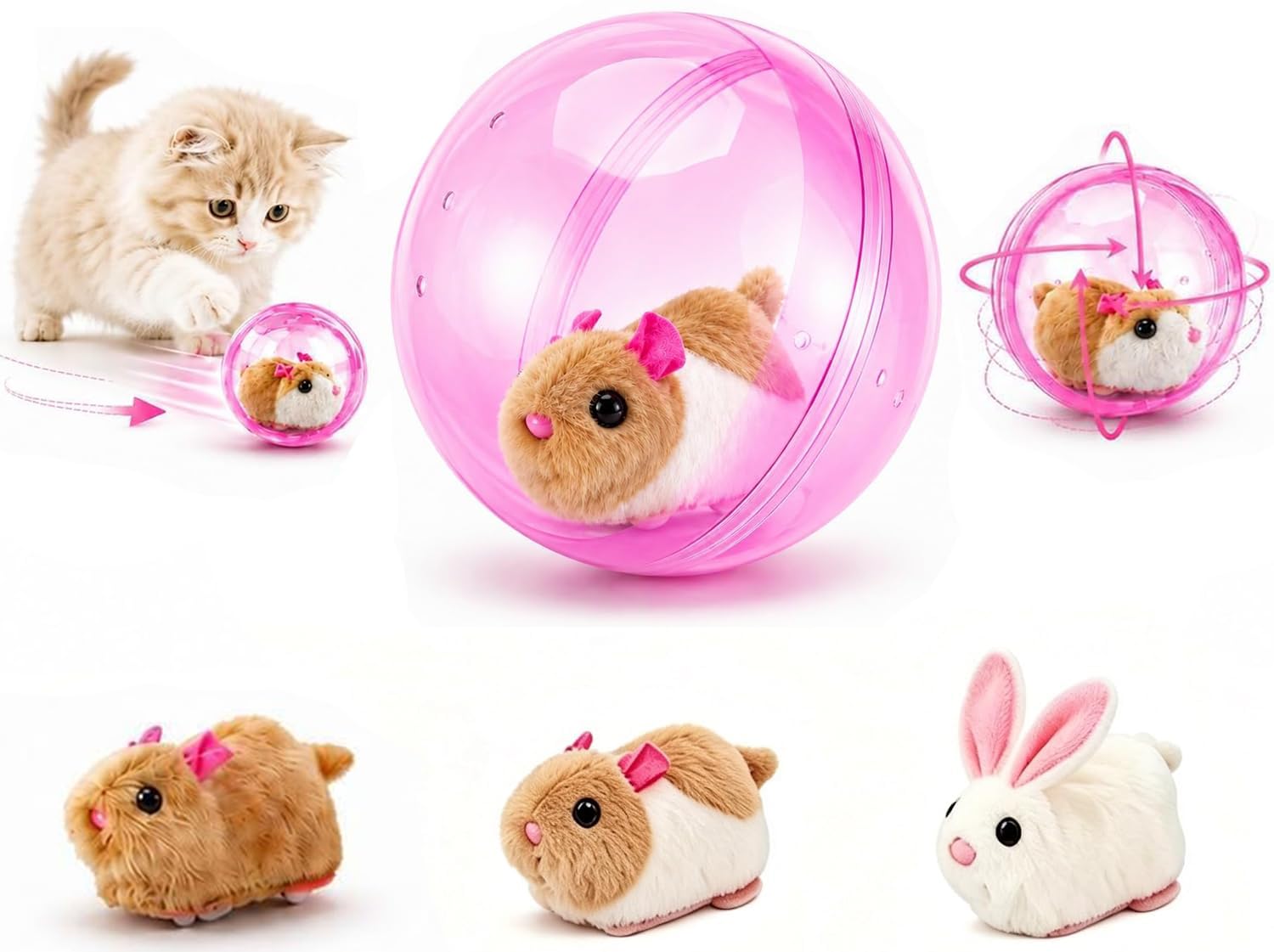 Kdely 2026 New Self-Rolling Interactive Cat Ball, Realistic Animal Automatic Moving Cat Balls, 360° Rolling Spin Moving Cat Ball, Fun Indoor Interactive Pet Ball for Cats Dogs Chasing，Pink：Mouse-B