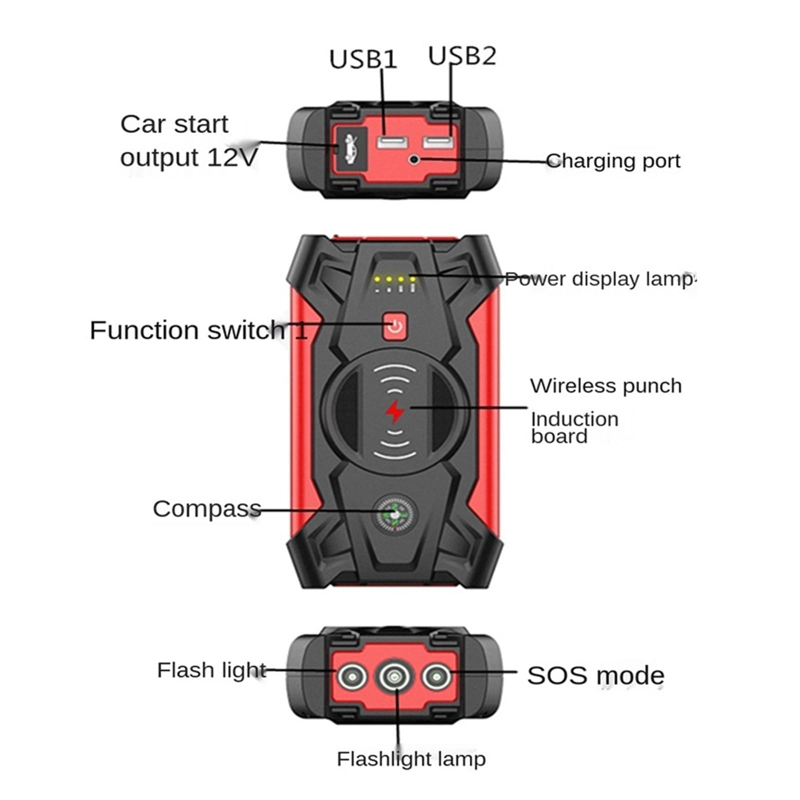 Arrancador de Coche de 600 A y 20 000 mAh, Banco de energía, Amplificador de batería portátil Digital de 12 V con indicador Luminoso para Arranque de Emergencia de vehículos de Gasolina y di