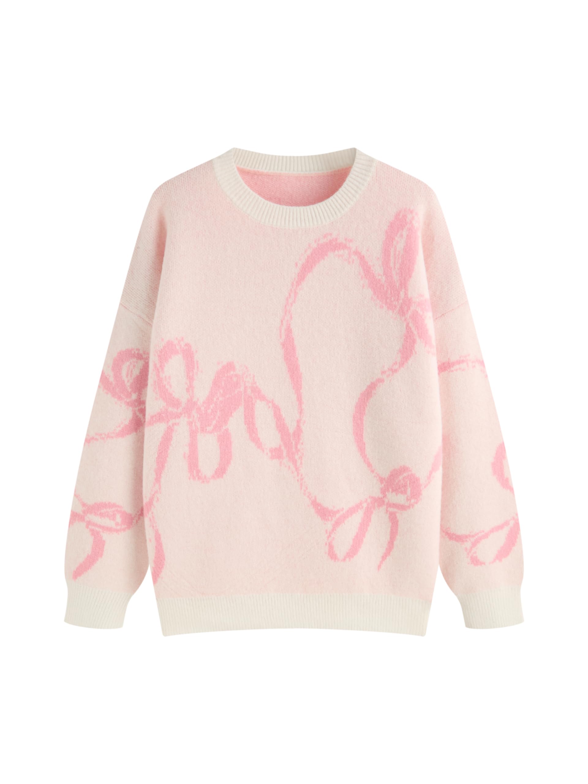 CIDER Womens Sweater Bow Knot Cute Y2k Long Sleeve Crew Neck Pullover Tops