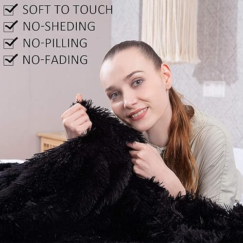 Miniatura 4 de YUSOKI Manta de Piel Sintética Tamaño Individual (Negro, 60" x 80"), Sin Almohadas, Invierno Ligera Afelpada Difusa Suave Acogedora Microfibra