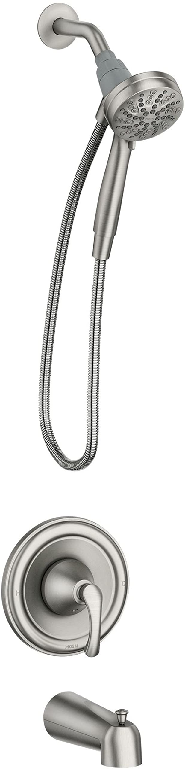 Douche Posi-Temp tub shower nickel brossé pour une salle de bain familiale sans taches