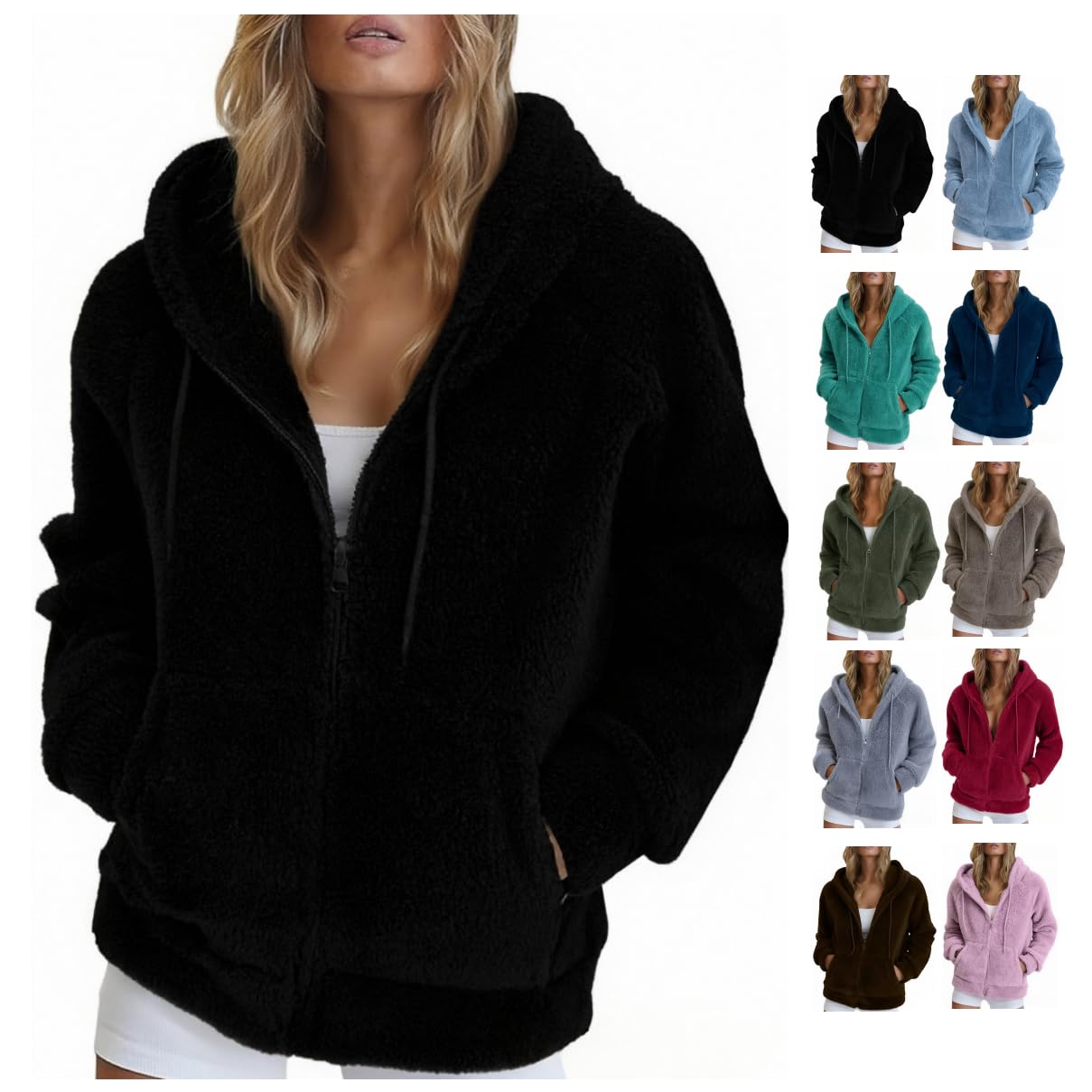 Veste polaire pour femme avec zippée capuche veste chaude en chic peluche d'hiver,S-XXL