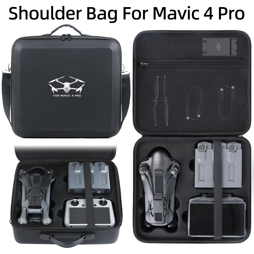 Custodia da viaggio per Mavic 4 Pro RC PRO2/RC 2, zaino organizer per il trasporto e lo stoccaggio del telecomando del drone, custodia a tracolla in PU EVA (solo custodia) (Nero)