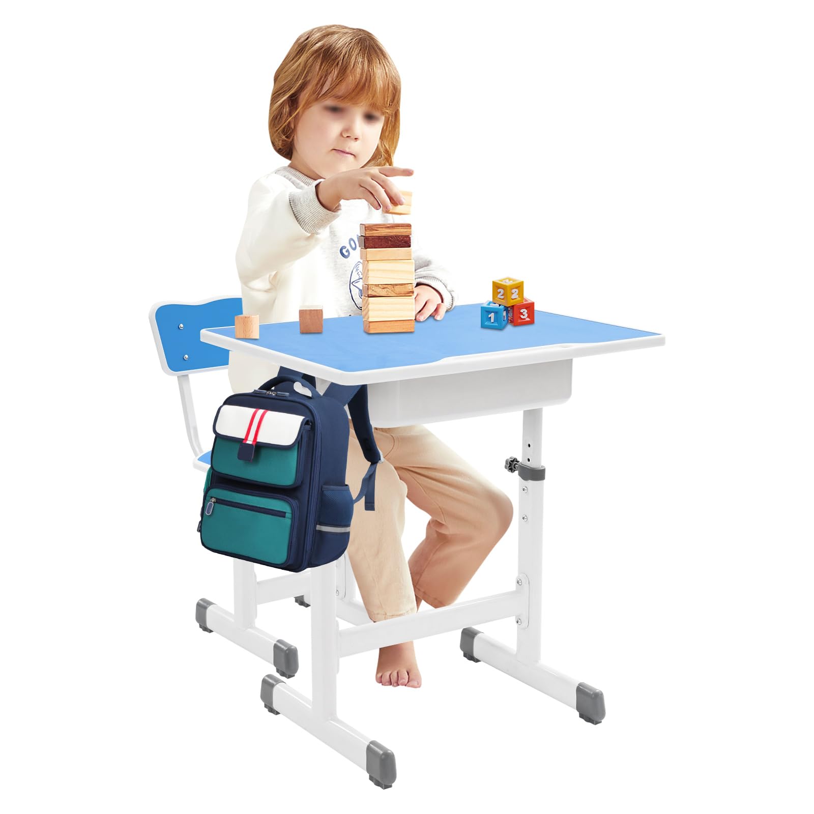 Scrivania per bambini e ragazze, regolabile in altezza, set da scrivania e sedia, scrivania per bambini, scrivania per ragazzi e ragazze, portata 300 kg (blu)