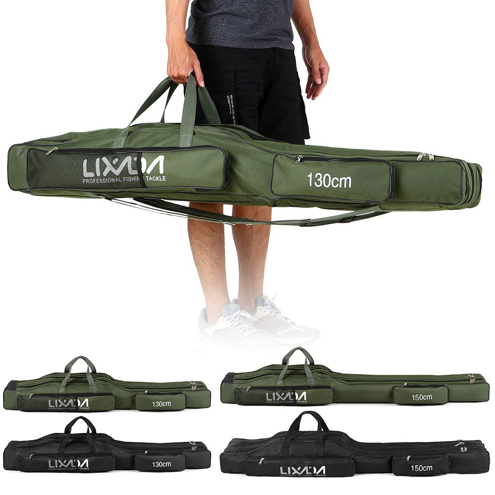 HUIOP 130cm / 150cm Bolsa de Pesca de Tres Capas Portátil Plegable Caña de Pescar Carrete Tackle Tool Carry Case Carrier Travel Bag,Bolsa de Aparejos de Pesca