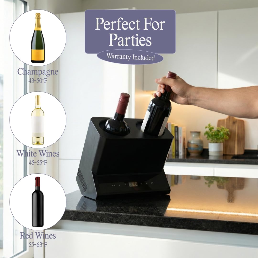 Elmonte 2-Bottle Wine Cooler – Countertop Electric Chiller for Red & White Wine, Adjustable Temperature 41–64°F, Compact Mini Fridge for Home Bar, Thermoelectric, Quiet Operation — Amazon image 6